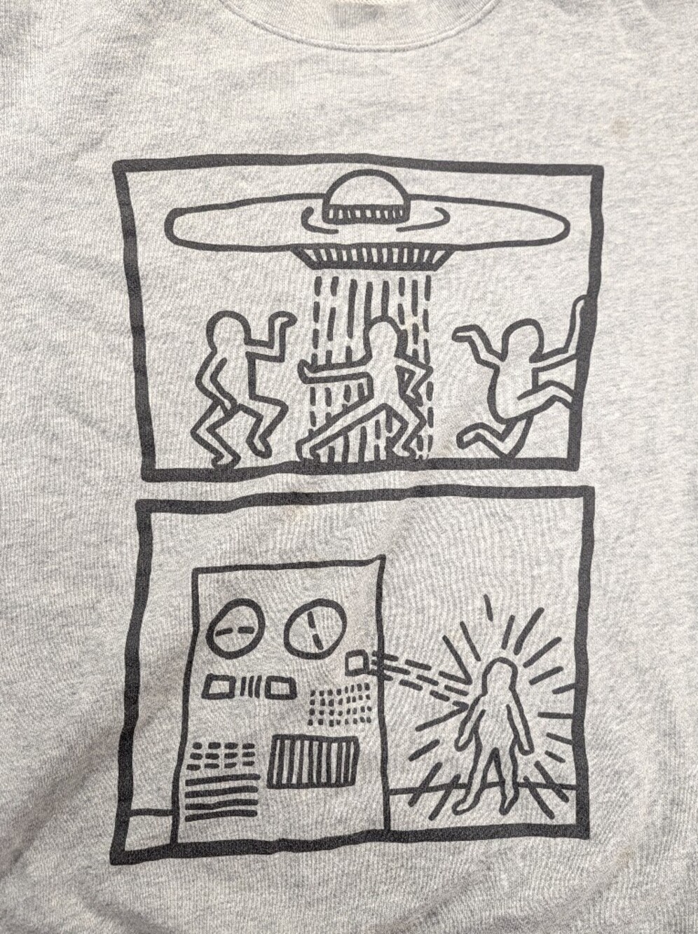 Keith Haring Gray Jersey Knit Alien Cartoon Uniqlo 1982 Fun Graphic M - Picture 3 of 12